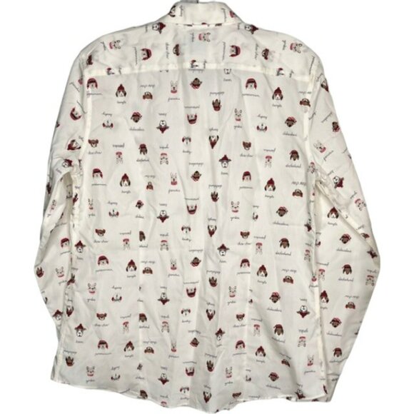Lands' End Supima Cotton L/S Printed Dog Shirt - Ivory/Brn/Tan/Red - 10 - Picture 6 of 12